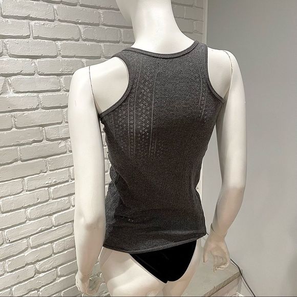 ZADIG & VOLTAIRE “DONELLI” GRAY TEXTURED CLOVER PATTERN HENLEY PIQUÉ TANK TOP - Picture 15 of 16